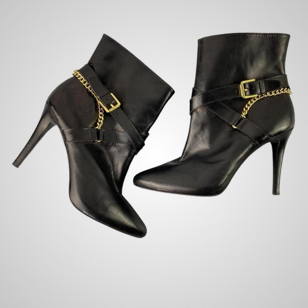 Ralph Lauren Laurie black leather ankle boots with gold tone hardware, 6B